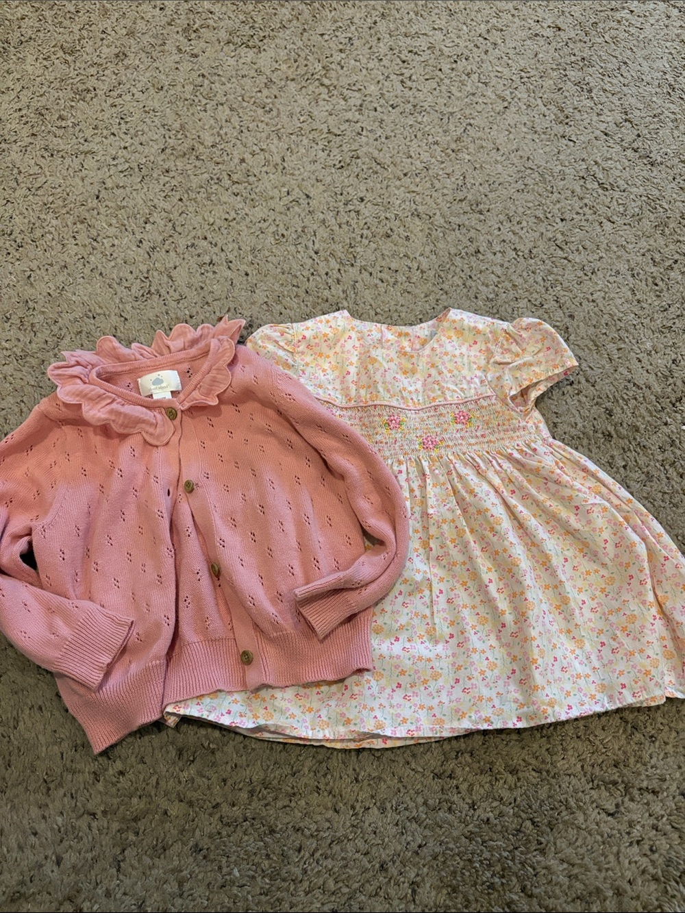 cloud island Pink Cardigan with Cream Floral Dress